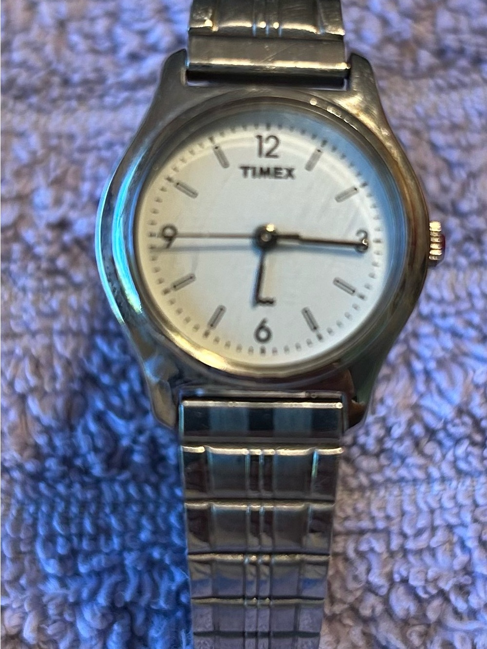 Timex Womens Silver Stainless Steel Watch - White Dial New Battery. Tested Works